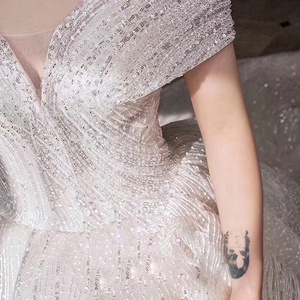 Luxury <strong>Sequins</strong> Wedding Dress Classic Boat Neck Bridal Gown Off the Shoulder Vestido De Noiva <strong>Robe</strong> De Marie Customize - Product Image 4