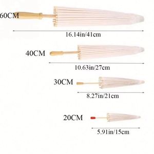 Parapluies en papier rustiques DIY chinois avec manche en bois sculpté pour accessoires de photographie, idéal pour baby shower, mariage, ou comme idées cadeaux blancs - Product Image 4