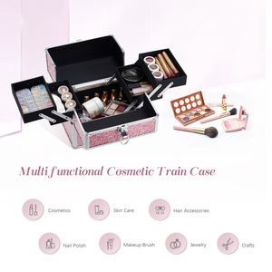Portable Aluminum Cosmetic Train <b>Case</b> with 4 Trays Locking <b>Makeup</b> <b>Case</b> Organizer Hard Vanity Storage Travel Make up Artist Box - Product Image 2