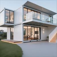 Maison conteneur préfabriquée à 2 étages, moderne, modulaire, détachable, 2-3 chambres, 20-40 pieds, villa de luxe, hôtel, bureau, bâtiment étanche