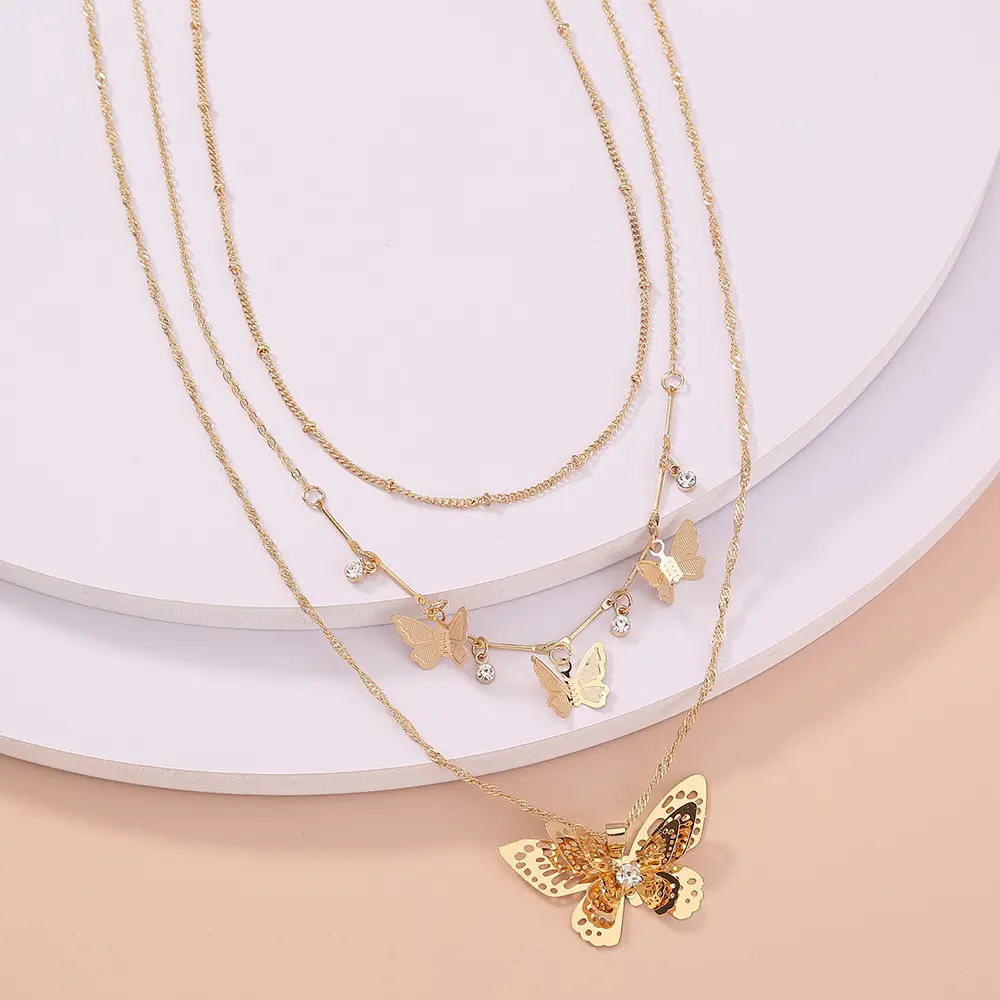 Woman Butterfly Statement Pendants Chokers Collar Water Wave Chain Bib Gold Filled Chunky Fine Jewelry Necklace