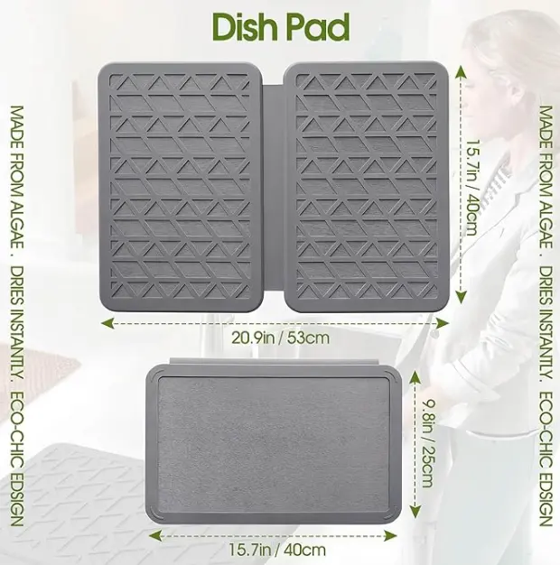 Foldable Stone Dish Drying Mat for Kitchen Counter Silicone Diatomaceous Earth Quick Drying Dish Pad