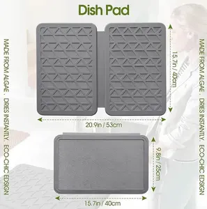 Foldable Stone Dish Drying Mat for Kitchen Counter Silicone Diatomaceous Earth Quick Drying Dish Pad