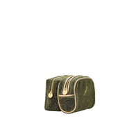 Ensemble de trousses de maquillage en polyester vert olive avec paillettes, fermeture éclair, logo brodé personnalisé, trousse de toilette portable pour femmes