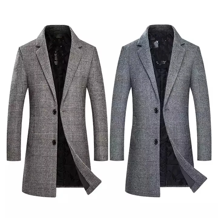 Latest Design Woolen Coat Slim Fit Single Long Breasted Winter Plus Size Men's Coat