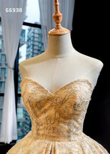 Jancember RSM66938 Golden High Quality Ball Gown Vestidos de noche con apliques de novia elegantes de lujo - Product Image 5