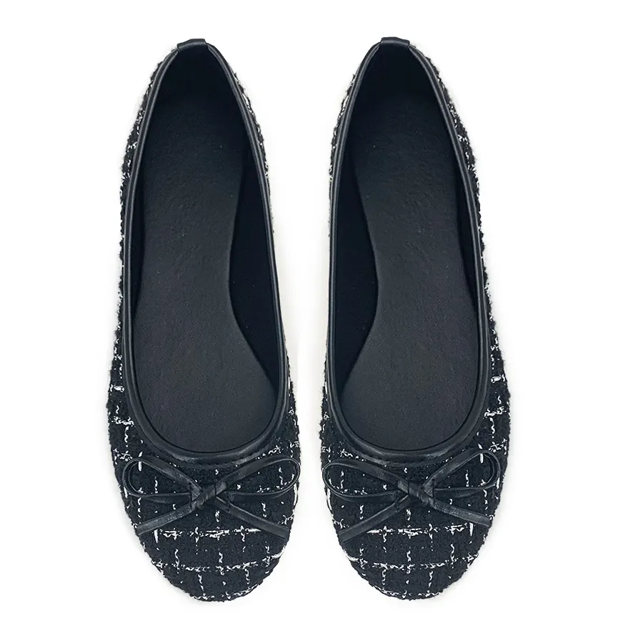 JUNO Factory Custom Fashion Daily Casual Comfortable Ladies Black Slip-on Jacquard Flats Ballet Dress shoes Women