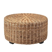 Pouf de salon rond en jacinthe tressé à la main, style bohème moderne, repose-pieds, décoration de chambre et de salon, mobilier de style farmhouse