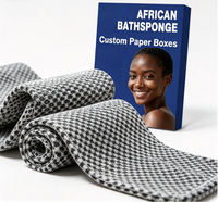 Éponge de bain exfoliante africaine noire et blanche texturée en maille, serviette de gommage corporel, boîte en papier personnalisée, exfoliant de bain
