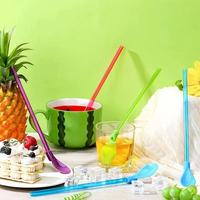 Cuillère à glace réutilisable en plastique écologique, très vendue, avec paille intégrée, accessoires de bar pour fêtes