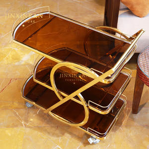 इतालवी आधुनिक लक्जरी गोल्डन स्टेनलेस स्टील रेस्तरां 3 टियर टेम्पर्ड ग्लास चाय की सेवा ट्रॉली - Product Image 4