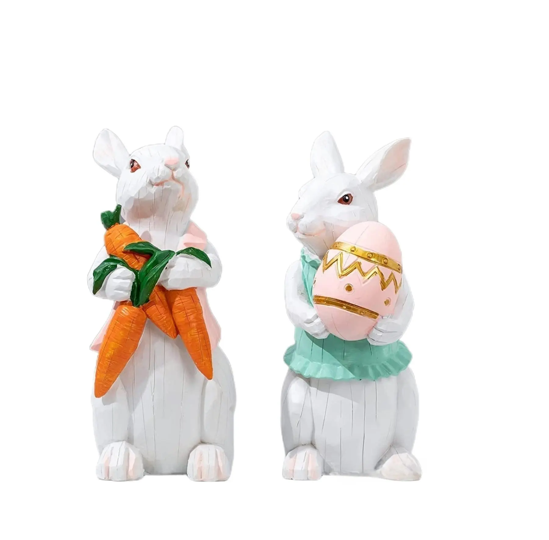 Sculpture à la main personnalisée Sculpture sur bois Figurines de lapin et d'oeuf de Pâques en résine, Sculpture mignonne imploré Statue de lapin en résine