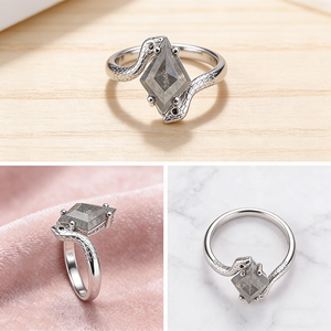 Bagues pour femmes en argent sterling 925 plaqué or blanc avec moissanite grise, motif serpent, pour mariage et fiançailles - Product Image 5