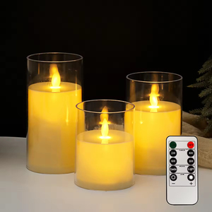 Ensemble de bougies sans flamme en acrylique, effet vacillant, télécommande, fonctionnant sur piles, lumière LED électrique, Noël, Halloween, pilier 3D - Product Image 2
