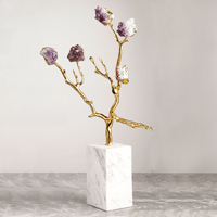 Pierre de cristal naturel pourpre, base en laiton, arbre porte-bonheur, ornement de table, salon, hôtel, cuivre, 1 pièce