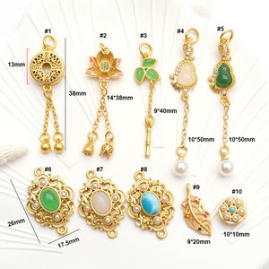 HD0324 จี้เหรียญดอกบัวประดับมุกและพู่ทองสไตล์<span class=keywords><strong>จีน</strong></span><span class=keywords><strong>โบราณ</strong></span> พร้อมจี้ไม้ไผ่ สำหรับทำสร้อยข้อมือ สร้อยคอ หรือเครื่องประดับ - Product Image 4