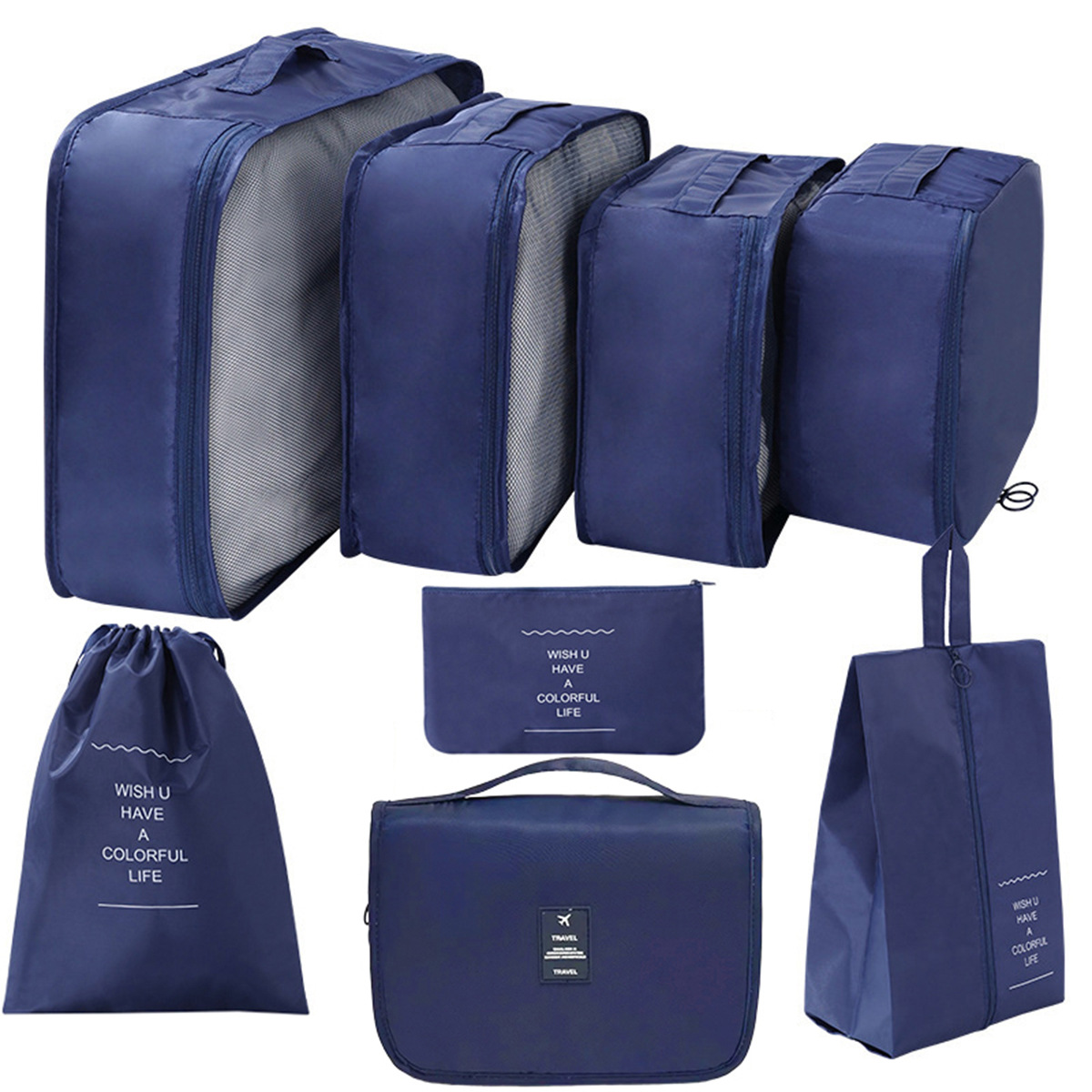 Ensemble 8 pièces bleu marine (comprenant une trousse de toilette)