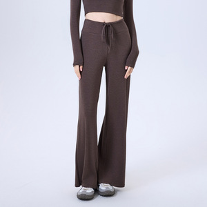 Pantalon de yoga évasé taille haute à cordon de serrage pour femme, sensation seconde peau, extensible, décontracté, pour le sport et l'entraînement, vente en gros - Product Image 1