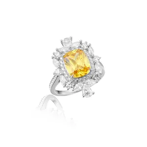 Panyu Made 925 Silver Plated 18K Colorful Zircon Ring Yellow Women's Ring