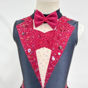 Vestido de Baile Jazz Negro y Rojo para Niñas con Lazo, para Actuaciones de Tap Dance en Spandex/Nylon con Pedrería Brillante - Product Image 3