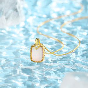 925 Sterling Silver Gold Plated Rectangle Blue Opal Bezel Set Pendant Necklace Dainty Milgrain <b>Edge</b> Vintage Jewelry For Women - Product Image 6