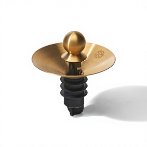 Golden Metal Bottle Stopper with Ribbed Design Custom Design Handmade Brass <b>Wine</b> Stopper For Bar Events Gift Items - Product Image 1
