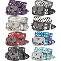 Cinturón Punk Transfronterizo Estilo Europeo Americano con Incrustaciones de Diamantes de Imitación y Lentejuelas con Diseño de Águila, Moda Rock para Hombres y Mujeres, Aleación