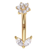 Piercing Stories 14k or jaune à filetage interne anneau de ventre fleur et feuille cloche bouton nombril Piercing bijoux