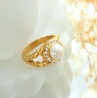 Bague en perle d'eau douce à bas prix, bague en zircon, acier inoxydable plaqué or 18 carats, bagues tendance pour femmes