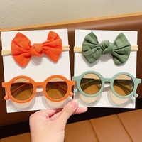Lunettes de soleil à bas prix, lot de 2, avec élastiques pour cheveux, design bandeau bébé en nylon, lunettes de soleil rondes, accessoires pour cheveux pour enfants avec nœud bouffant