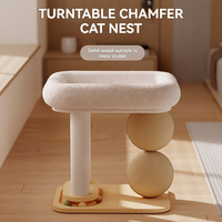Arbre à chat en bois de pin avec lit, double colonne, poteaux à gratter en sisal anti-déchirure, doubles balles à gratter sphériques, tapis rafraîchissant