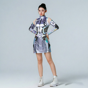 Combinaison unisexe argentée irisée Cyberpunk pour enfants, ensemble de costume de scène futuriste à imprimé circuit, pour fête robotique et technologique - Product Image 5