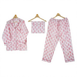 Camisón de verano de algodón con estampado floral hecho a mano, conjunto de pijama largo indio hecho a mano para fiestas, especial para damas, Navidad - Product Image 1