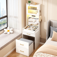 Miroir de coiffeuse moderne en verre flottant pour petit appartement, table de maquillage rabattable avec armoire de rangement multifonctionnelle – Direct Usine