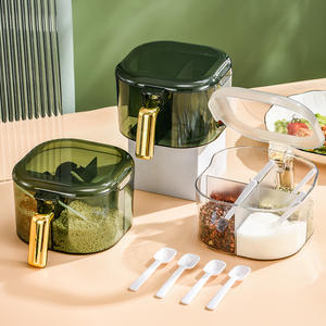 Tarro de Plástico para Sal y Pimienta, Caja de Almacenamiento de Especias, Contenedor con Cucharas, Estante para Especias de Cocina, Conservación de Frescura, Multifunción - Product Image 1