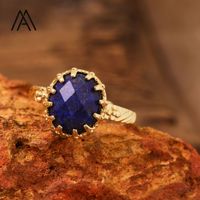 Bagues en pierres précieuses en cristal naturel de 13mm Style classique plaqué or pour cadeau de fête bijoux de haute qualité en gros