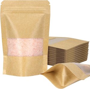 100 sacs en papier kraft brun debout, 3,5 x 5,5 pouces, avec fenêtre mate, fermeture éclair, écologiques, imperméables, pour le stockage du sucre et des nouilles - Product Image 6