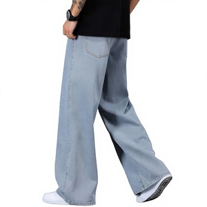 Men's <b>Summer</b> Wide-Leg <b>Trousers</b> Drawstring Mid Waist Breathable Quick-Dry Lightweight Denim (Polyester/Cotton) Casual Loose Fit - Product Image 3