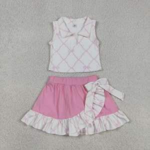 RTS Athletic Wear Bows Pink Casual Little Girl's Shirt Vest Skorts Skirt Shorts Lining Yoga Wholesale Cheer Kids Clothes Sets - Product Image 3
