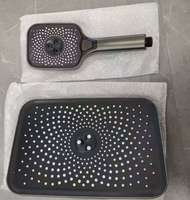 Ensemble de pommeau de douche carré chromé brossé ABS avec jets doux, économie d'eau et bouton d'arrêt d'eau à une touche