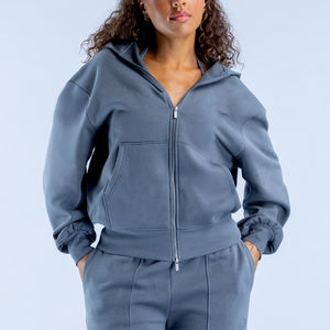 <span class=keywords><strong>Felpa</strong></span> <span class=keywords><strong>con</strong></span> cappuccio <span class=keywords><strong>con</strong></span> <span class=keywords><strong>cerniera</strong></span> doppia <span class=keywords><strong>felpa</strong></span> sportiva in pile di cotone personalizzata da donna - Product Image 2