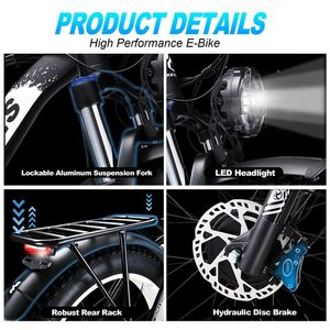 Livraison directe Vélo électrique K800 Expédition depuis l'entrepôt américain de Californie Pneu gras de 26 pouces Vélo électrique à deux roues motrices Batterie au lithium 48V 23Ah - Product Image 6