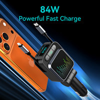 Transmetteur FM Bluetooth multifonctionnel pour voiture avec écran numérique 84W, lecteur de musique, appels mains libres, chargeur rapide rétractable PD 45W
