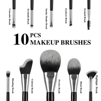 Ensemble de 10 pinceaux de maquillage professionnels personnalisés avec logo, poils synthétiques doux, noirs, pour fond de teint, poudre et highlighter
