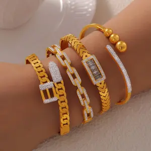 2024 nuovo Anti appannamento 18k placcato oro braccialetti con diamanti cavi 316L acciaio inossidabile Chunky bracciale gioielli da donna