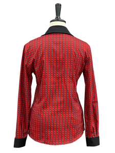 Conception personnalisée OEM de haute qualité pour femmes 100% polyester Orange rouge formel col en V manches larges respirant séchage rapide manches longues - Product Image 2