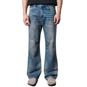 Mans 100% cotton denim thẳng hip hop jeans mùa đông loe phù hợp với tay Crafted râu quần lỏng rửa quần jean cổ điển - Product Image 1