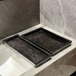 Plateau multifonction en céramique - Gobelet rectangulaire pour rince-bouche, rangement salle de bain et toilettes, assiette à gâteaux et sushis - Design moderne et minimaliste - Product Image 1