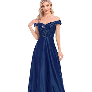 LY-PD0095 レディースフォーマル エレガント サテン パーティーガウン 女性用プロムスカート Aライン ノースリーブ レッグスリット入りイブニングドレス - Product Image 1