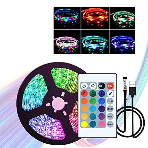 Eiechip 5V USB LED Strip Light 16.4ft RGB TV Backlight 2835 Lighting for TV Room Holiday Decoration with 24 Keys Remote Control